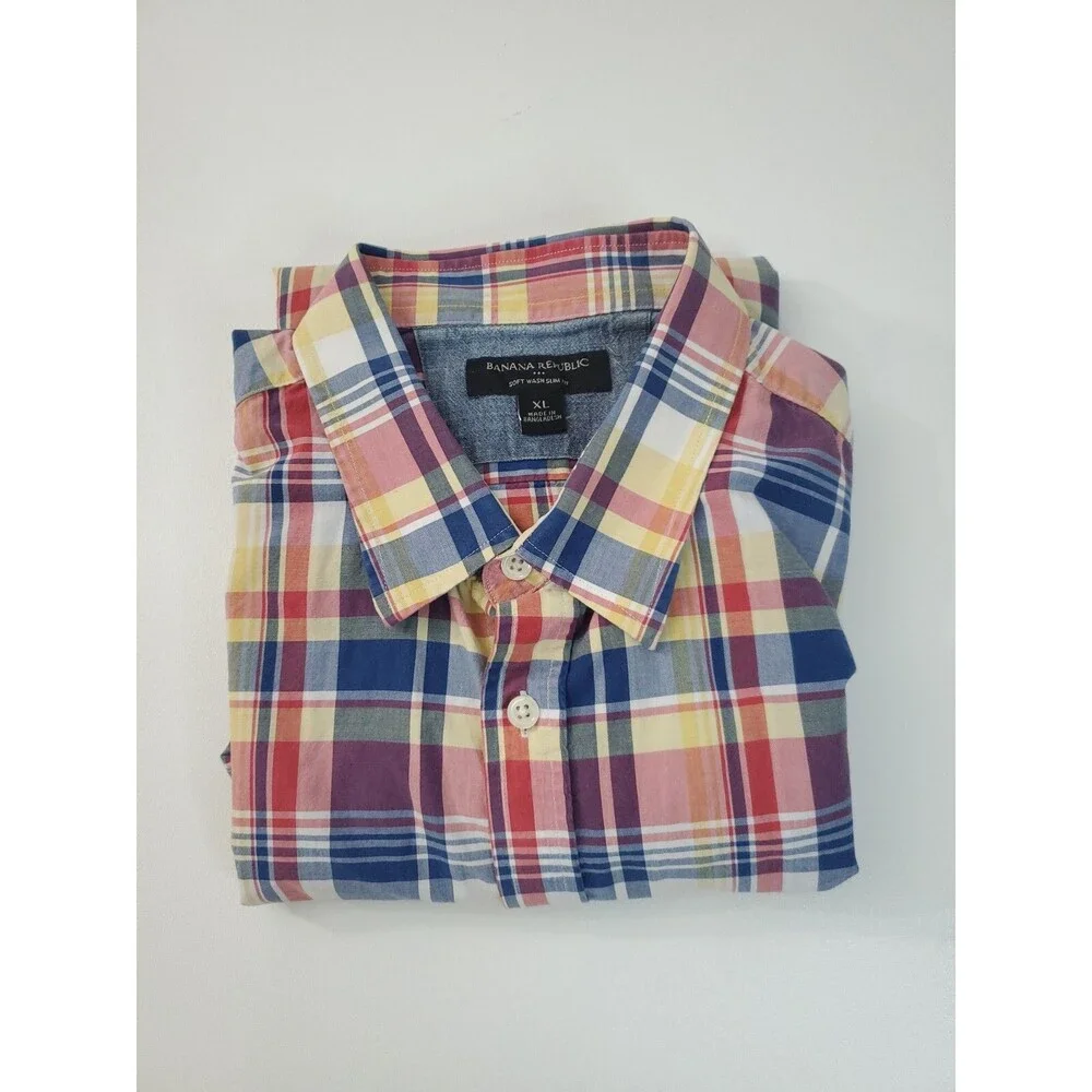 Banana Republic Men's‎ Soft Wash Slim Fit Long Sleeve Button Up Dress Shirt, XL